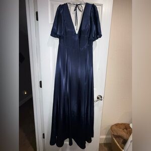 Galina Signature Navy Satin Formal Dress Size 12 Bridesmaid Evening Gown